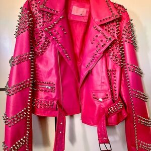 Vibrant Pink Studded Leather Jacket